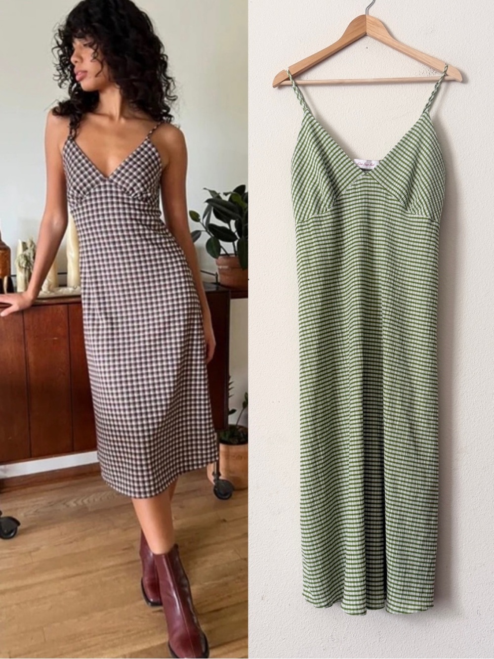 Lisa Says Gah 2XL Christy seersucker green white gingham checked slip midi dress